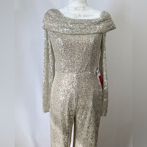 Mac Duggal Ieena Sequin One-Shoulder Long-Sleeve Jumpsuit size 8 - Picture 9 of 11